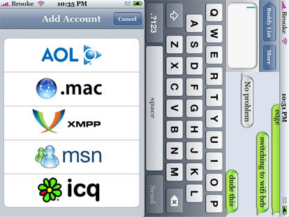 MobileChat 2.21, msn su iPhone
