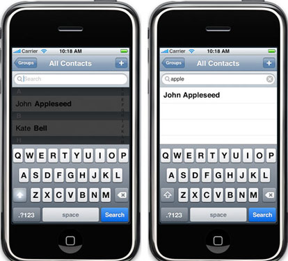 Ricerca dei contatti su iPhone OS 2.0