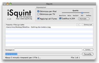 iSquint 1.5.2, convertire video nel formato di iPhone su Mac