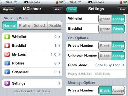 MCleaner: blacklist per chiamate ed sms
