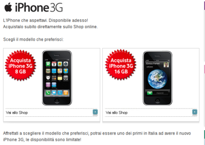 Aperto lo shop online della Vodafone per l’acquisto dell’iPhone 3G