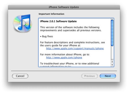 Disponibile il firmware 2.0.1 per iPhone