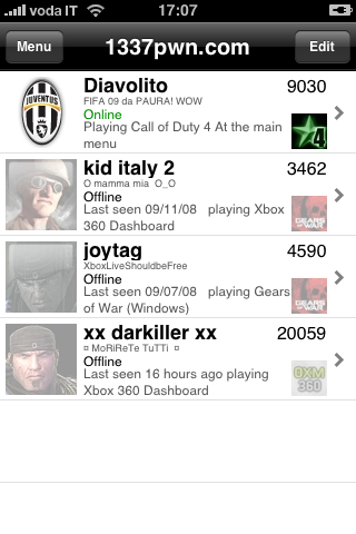 1337pwn.com: Gli Amici di XboxLive 360 su IPhone