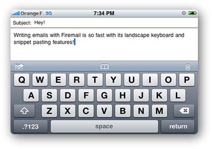 FireMail: tastiera in landscape per scrivere le proprie mail