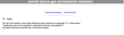 Petizione per abolire le restrizioni del GPS e del Bluetooth su iPhone