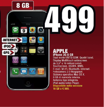 Per Mediaworld l’iPhone 3G ha il bluetooth e invia MMS!
