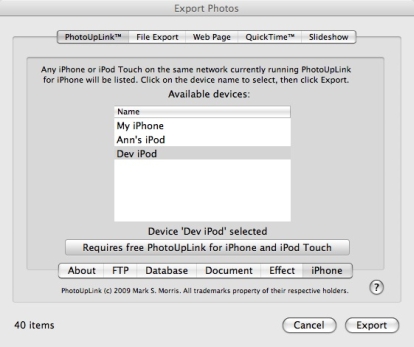 PhotoUpLink 1.0.0. ora puoi esportare le foto da iPhoto a iPhone via Wifi