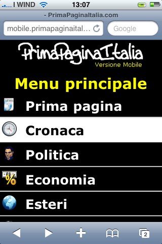 PrimaPaginaItalia ottimizzato per iPhone
