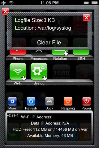 Syslog Toggle per SBSettings disponibile in Cydia/Icy