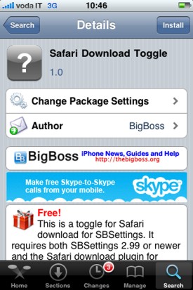 Safari Download Toggle (Cydia): toggle per SBSettings che attiva/disattiva Safari Download Plugin