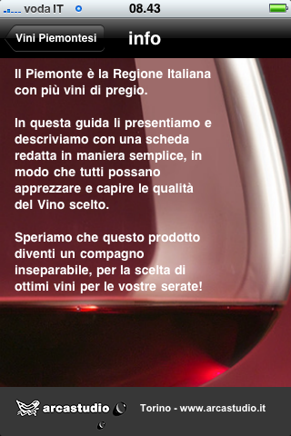 Vini Italiani – Piemonte : applicazione italiana sul vino