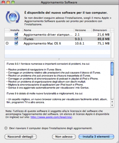 Disponibile iTunes 9.0.1
