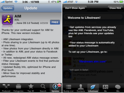 La nuova versione di AIM integra Lifestream