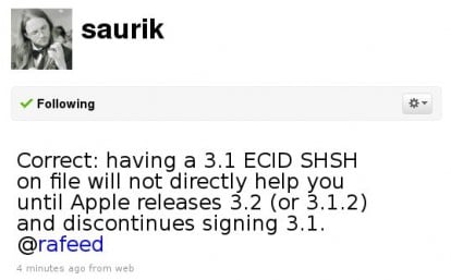 Saurik: l’ECID del firmware 3.1 permetterà lo sblocco di un futuro 3.2 o 3.1.2