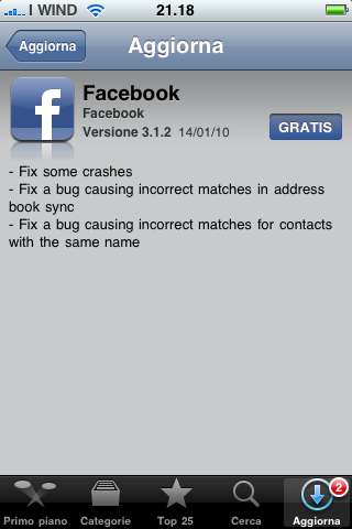 Facebook 3.1.2: risolto il bug della sincronizzazione contatti