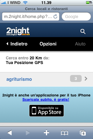 Il sito 2night.it ottimizzato per iPhone