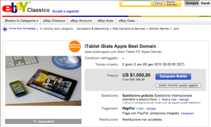 Su Ebay si vende il dominio del Tablet Apple…