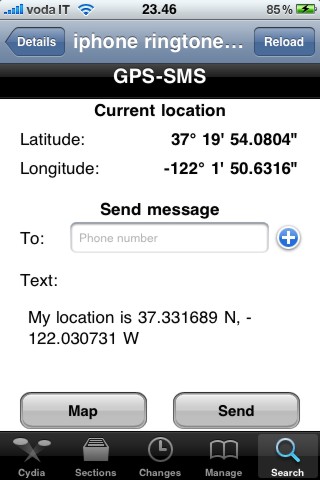 gps-sms (Cydia): inviare le nostre coordinate tramite SMS