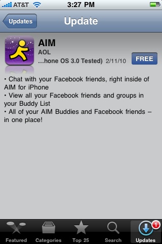 AIM: nuovo update su AppStore, con integrazione Facebook