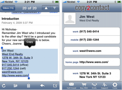 Copy2Contact [GRATIS]: memorizza le informazioni di un contatto con un click
