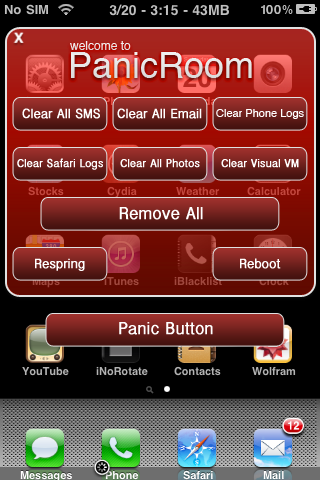 PanicRoom (Cydia Store): cancella tutti i dati privati con un click