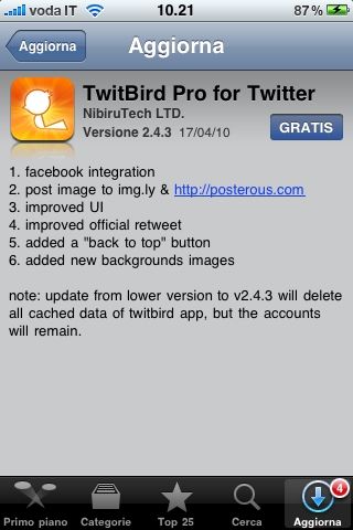 TwitBird Pro, update alla versione 2.4.3