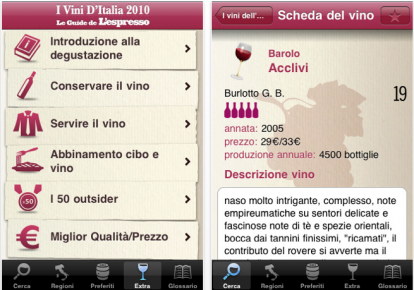 “I Vini d’Italia 2010 – Le Guide de l’Espresso” disponibile su AppStore