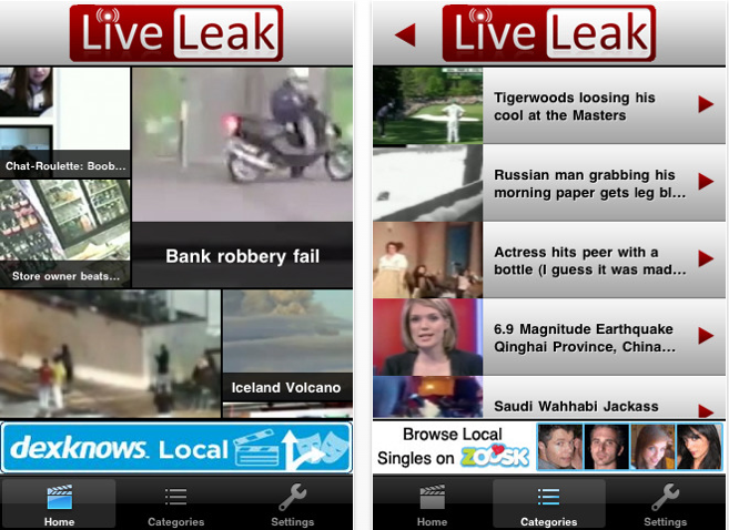 LiveLeak: l'applicazione ufficiale gratis su AppStore
