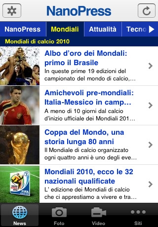 NanoPress si aggiorna e porta i Mondiali di Calcio 2010 sul tuo iPhone