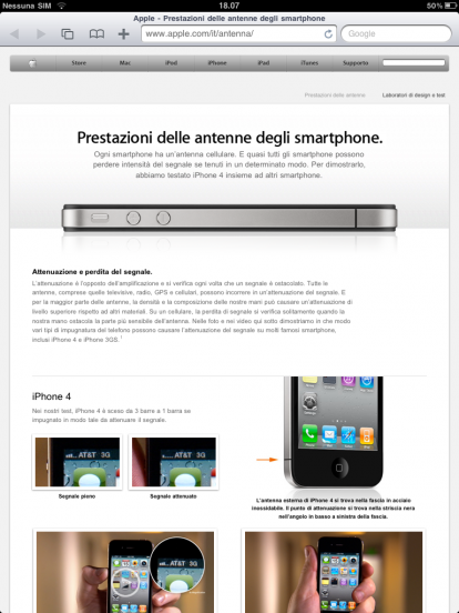 Apple pubblica la traduzione della pagina “Antennagate” sul sito italiano