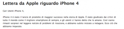 La lettera Apple agli utenti iPhone 4 ora anche in italiano