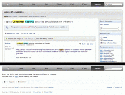Apple rimuove tutte le discussioni su Consumer Reports ed iPhone 4 dal forum ufficiale