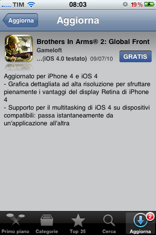 Brothers In Arms 2: Global Front, update per iOS 4 ed iPhone 4 su App Store