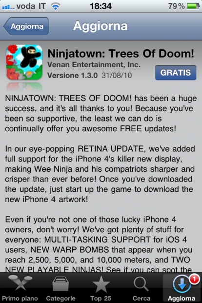 Ninjatown: Trees Of Doom! si aggiorna alla versione 1.3.0 con importanti novità per iPhone 4 ed iOS 4