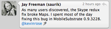 Nuovo aggiornamento per il MobileSubstrate: corretti anche i problemi con Mappe