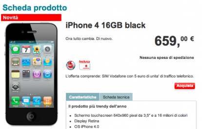 Sul sito Vodafone è possibile acquistare l’iPhone 4