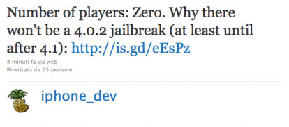 Dev Team: jailbreak del firmware 4.0.2? Questo matrimonio non s’ha da fare…