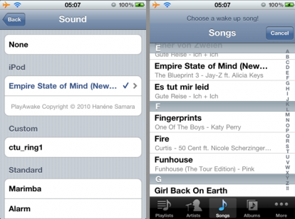 PlayAwake: personalizza il suono della sveglia utilizzando i brani iPod [Cydia]
