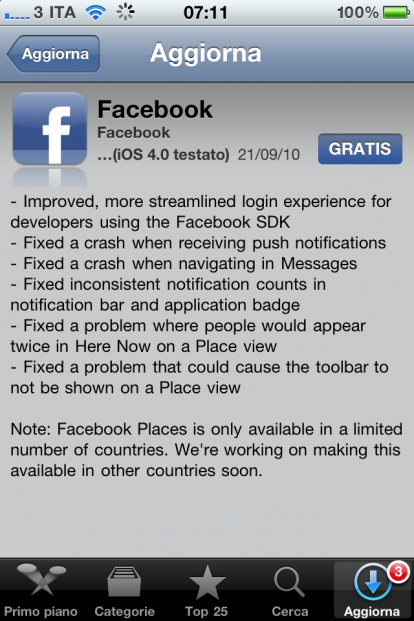 Facebook, l’applicazione ufficiale per iPhone, si aggiorna!