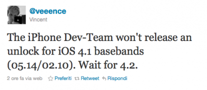 Veeence: niente unlock per le baseband di iOS 4.1, attendete il firmware 4.2