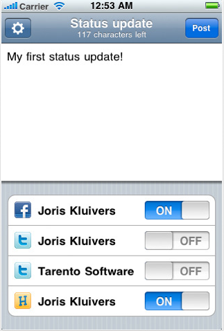 Update: una semplice applicazione per aggiornare lo status sui Social Network