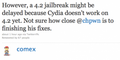 Comex: il jailbreak del firmware 4.2 potrebbe tardare, problemi con Cydia