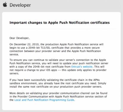 Apple migliora la sicurezza del sistema di Notifiche Push [Sviluppatori]