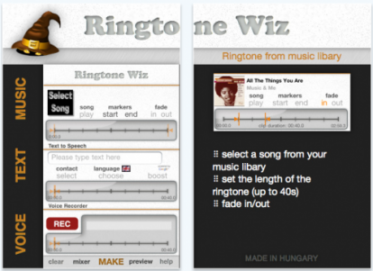 Ringtone Wiz crea suonerie attraverso la tua musica, la tua voce e il text-to-speech