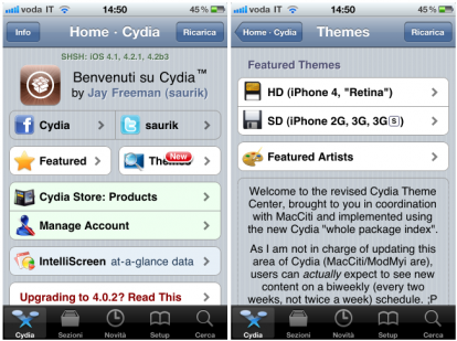 Saurik migliora ulteriormente Cydia: nuova sezione Temi disponibile nella Home