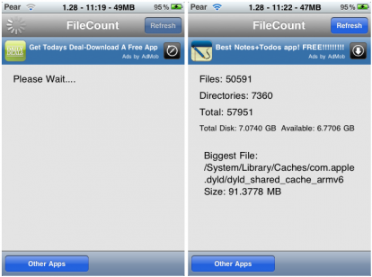 FileCounter: informazioni dettagliate sullo spazio su disco e sui files presenti sul dispositivo [Cydia]
