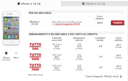 L’iPhone 4 bianco riappare anche sul sito TIM