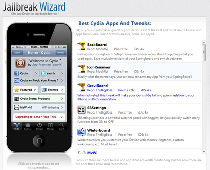 Jailbreak Wizard si aggiorna aggiungendo le migliori app e tweak Cydia
