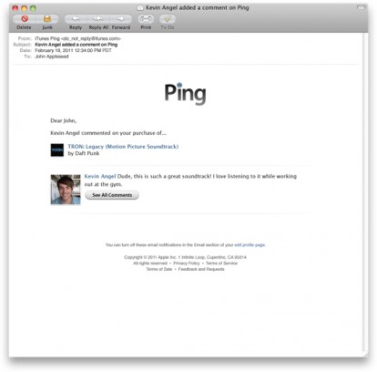 Apple introduce le notifiche via mail in Ping