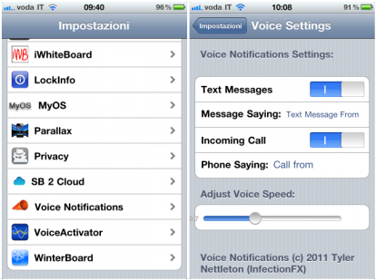 Voice Notifications: notifiche vocali per la ricezione di un SMS o di una chiamata [Cydia Store]